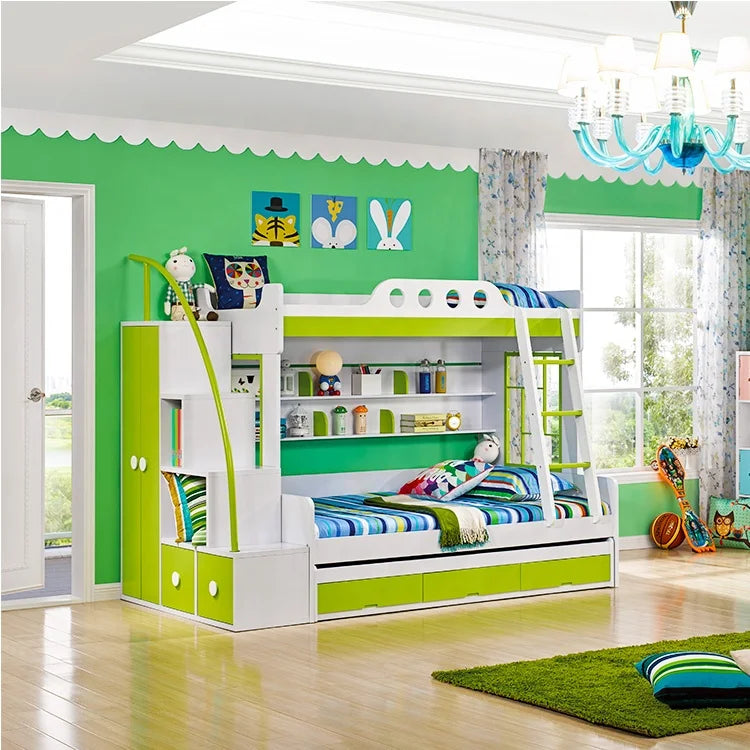 Twin Over Queen Wood Children Double Decker Children Bedroom Furniture Kids Bunk Bed