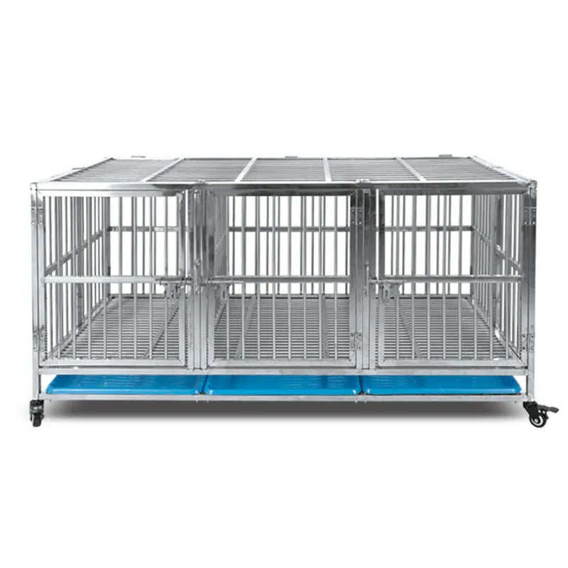 Customizable Large Square Multilayer Dog Cage Kennel with Push-Up Closure Stainless Steel Pet Enclosure and Plastic Tray Pallet