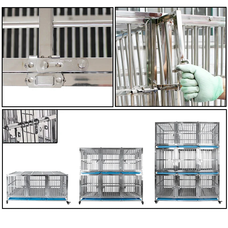 Customizable Large Square Multilayer Dog Cage Kennel with Push-Up Closure Stainless Steel Pet Enclosure and Plastic Tray Pallet