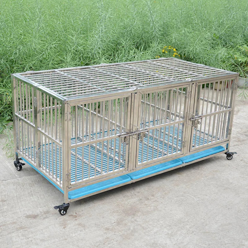 Customizable Large Square Multilayer Dog Cage Kennel with Push-Up Closure Stainless Steel Pet Enclosure and Plastic Tray Pallet