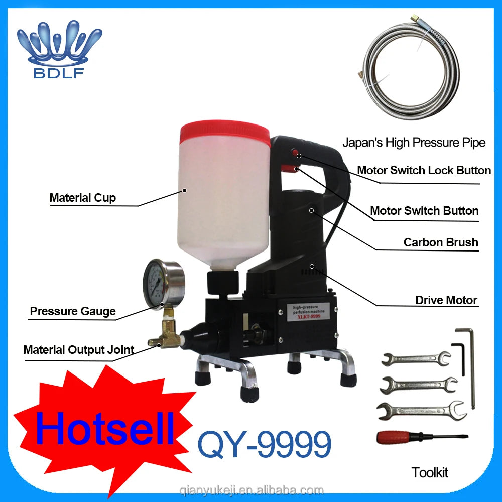 QY-9999 220V 50/60HZ PU Foam and Epoxy Injection Pump for Concrete Wall Roof Cracks Waterproofing