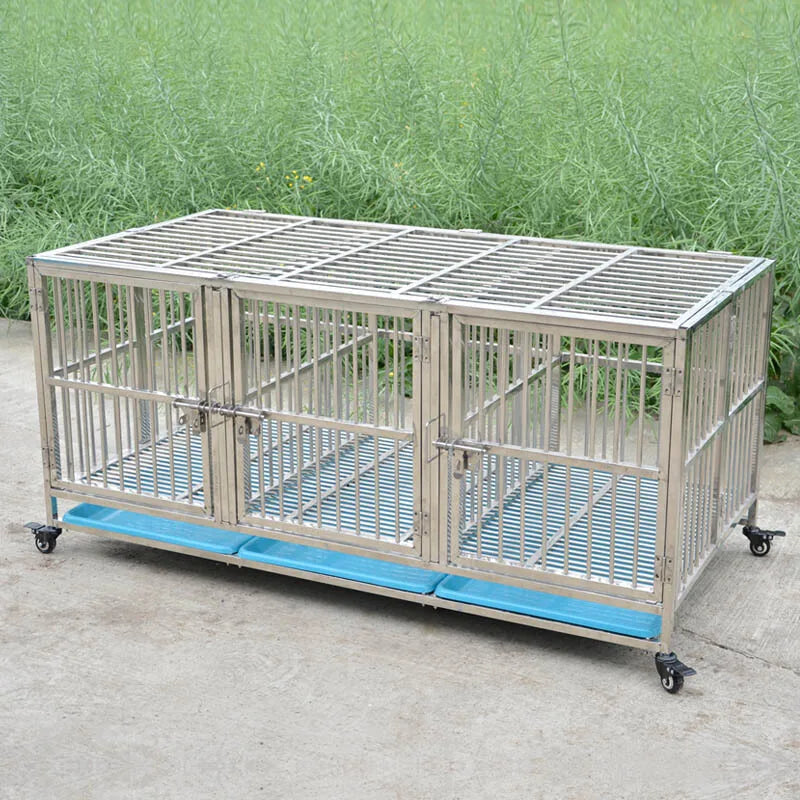 Customizable Large Square Multilayer Dog Cage Kennel with Push-Up Closure Stainless Steel Pet Enclosure and Plastic Tray Pallet