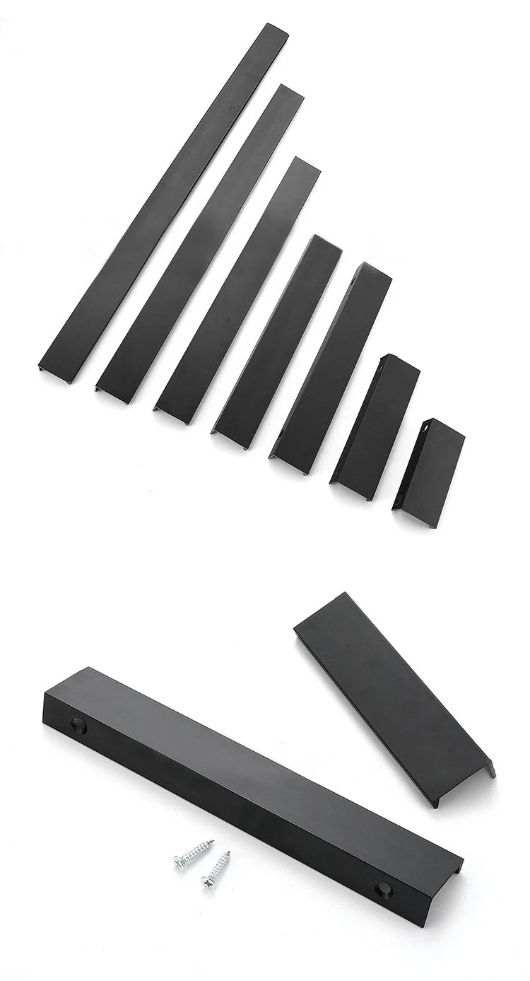 NAIERDI Black Hidden Cabinet Handles Aluminum Alloy Kitchen Cupboard Pulls Drawer Knobs Furniture Handle Bedroom Door Hardware