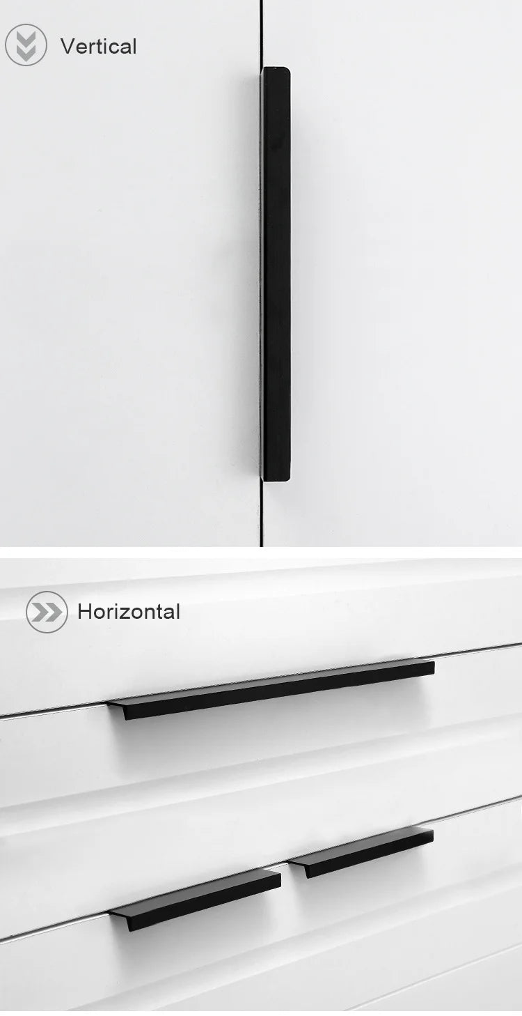 NAIERDI Black Hidden Cabinet Handles Aluminum Alloy Kitchen Cupboard Pulls Drawer Knobs Furniture Handle Bedroom Door Hardware