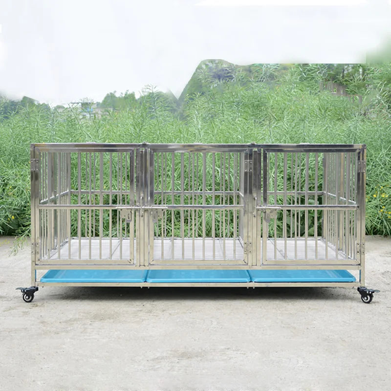 Customizable Large Square Multilayer Dog Cage Kennel with Push-Up Closure Stainless Steel Pet Enclosure and Plastic Tray Pallet