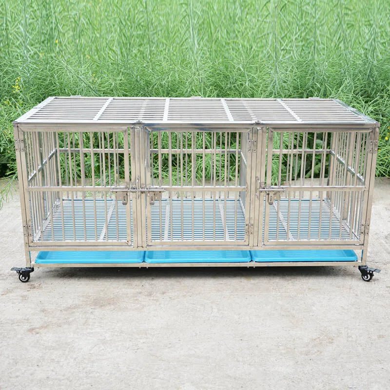 Customizable Large Square Multilayer Dog Cage Kennel with Push-Up Closure Stainless Steel Pet Enclosure and Plastic Tray Pallet