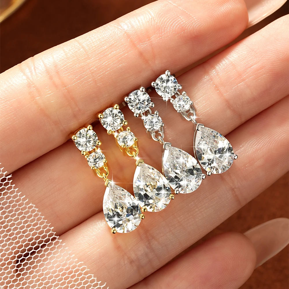 Wholesale Trendy Geometric 14K Gold Filled Symmetrical Round & Pear Piercing Zircon Waterdrop Fashion Drop Earrings for Women