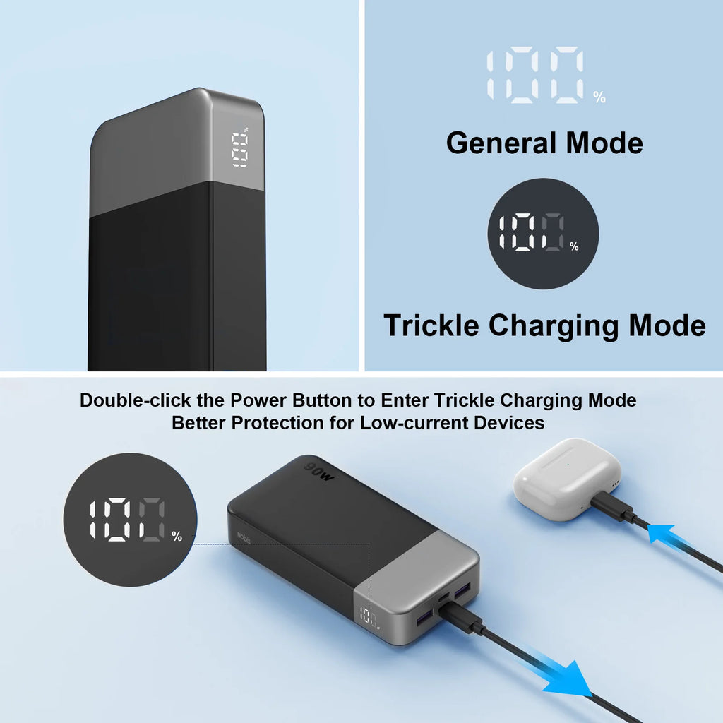 Original JUOVI NOBIS 90W 20000mAh Safety Battery High Capacity Fast Charging LED Display Dual USB-C/USB-A Portable UL Power Bank