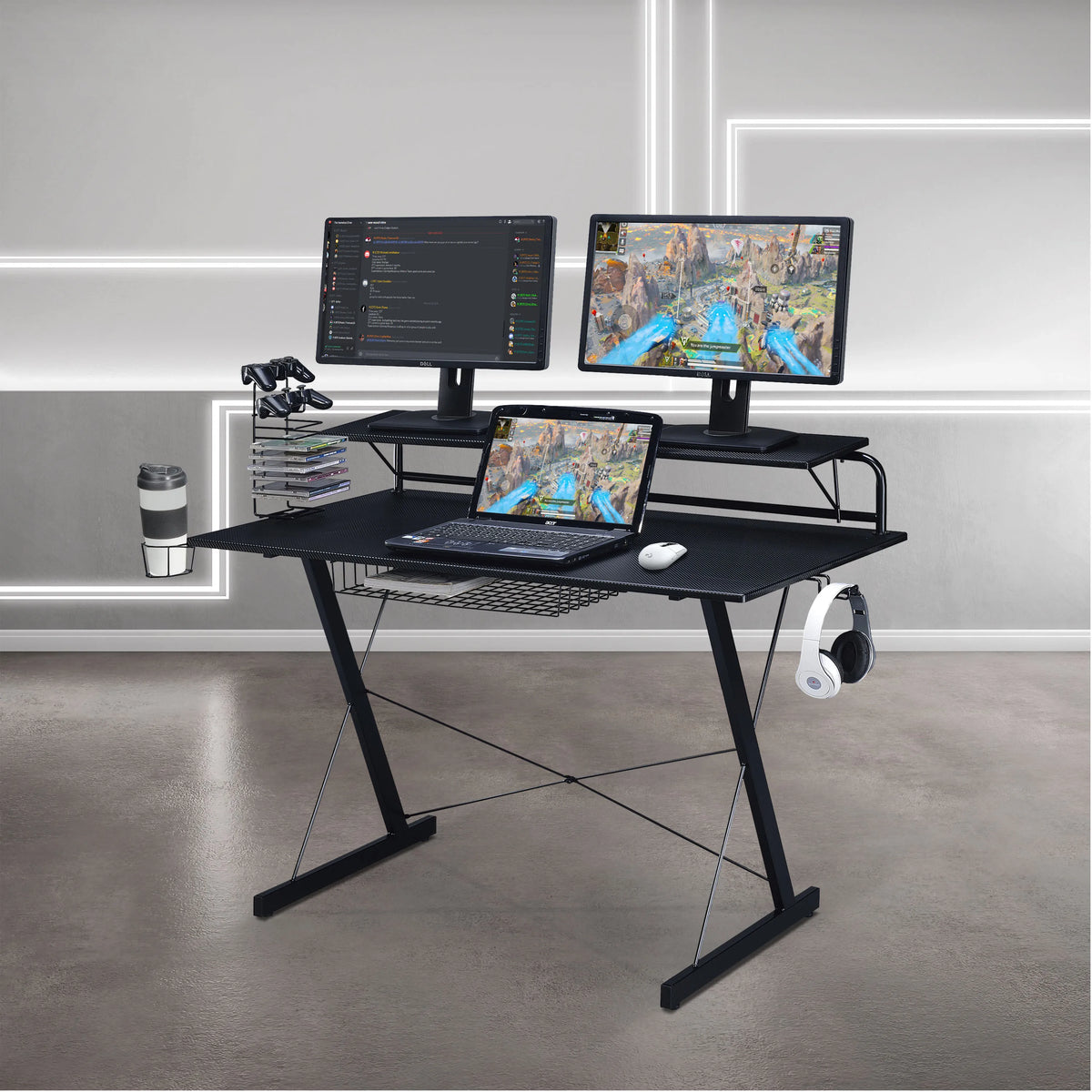 Modern Durable Steel Office Desk with Shelving Black