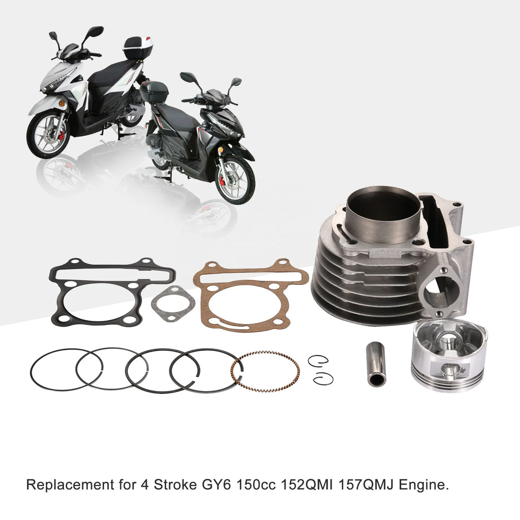 GOOFIT Cylinder Liner57.4mm Complete Kit 157QMJ 152QMI Engine With Gasket Spark Plug Replacement for 4 Stroke GY6 150cc ATV Tao