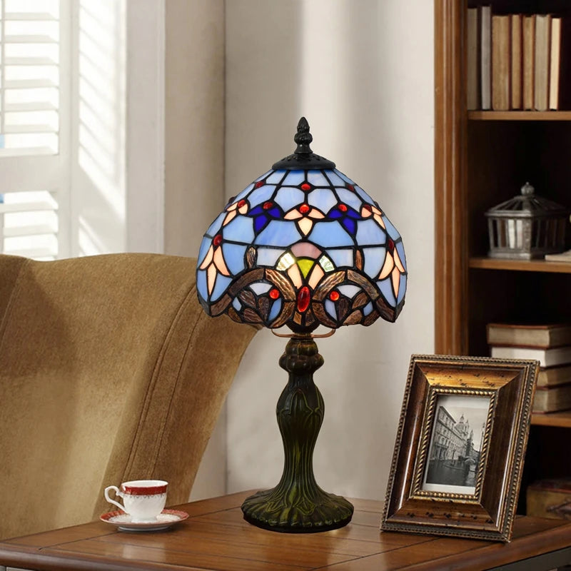 European Style Retro Baroque Vanni Color Glass Restaurant Bar Bedroom Small Table Lamp Mediterranean Blue Children's Lamp