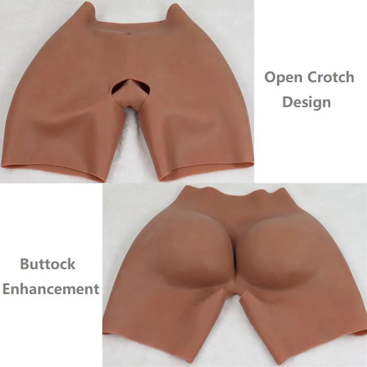 Plus Size Firm Shapers 2.0cm Padded Buttocks 100% Silicone Bodysuit Women's Underwear Open Crotch Design for Transgender