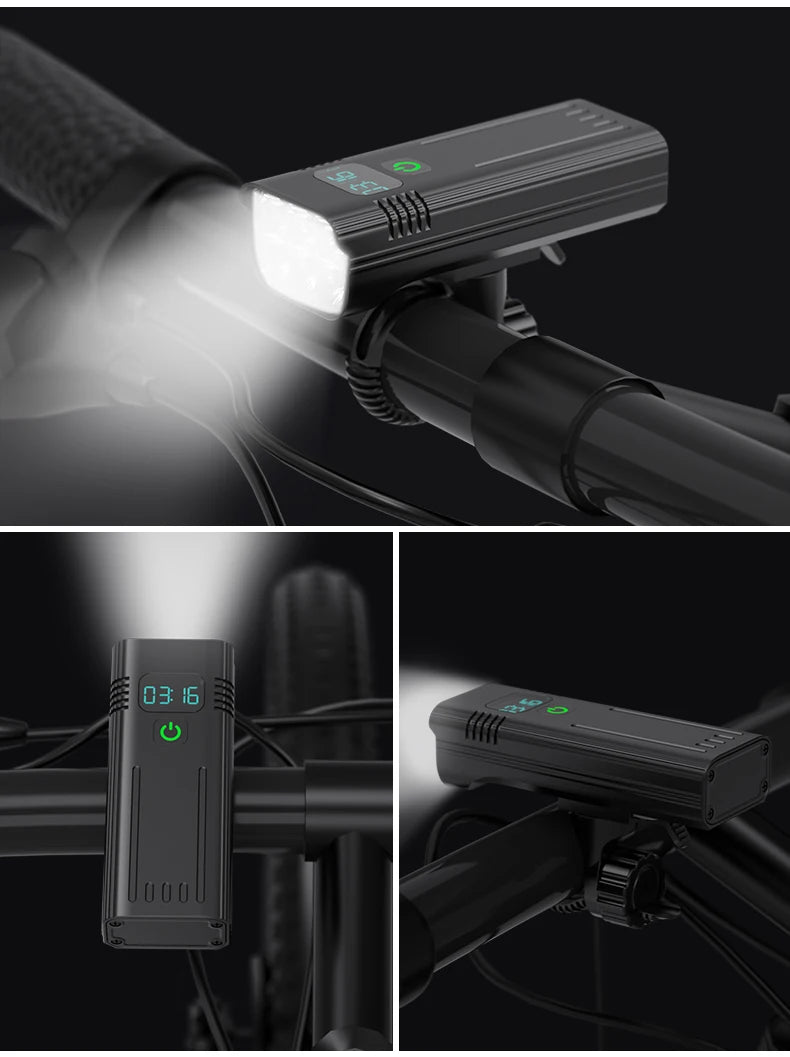 NATFIRE 10000mAh Bicycle Light with Battery Indicator USB Rechargeable Bike Light Set 8 LED Flashlight