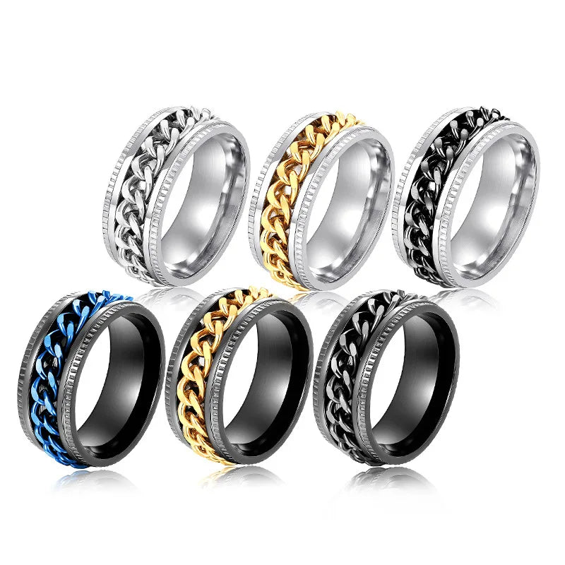 Stainless Steel Chain Rings for Men Gold Plated No Stone Fashion Jewelry Gift Size 8 DJ061