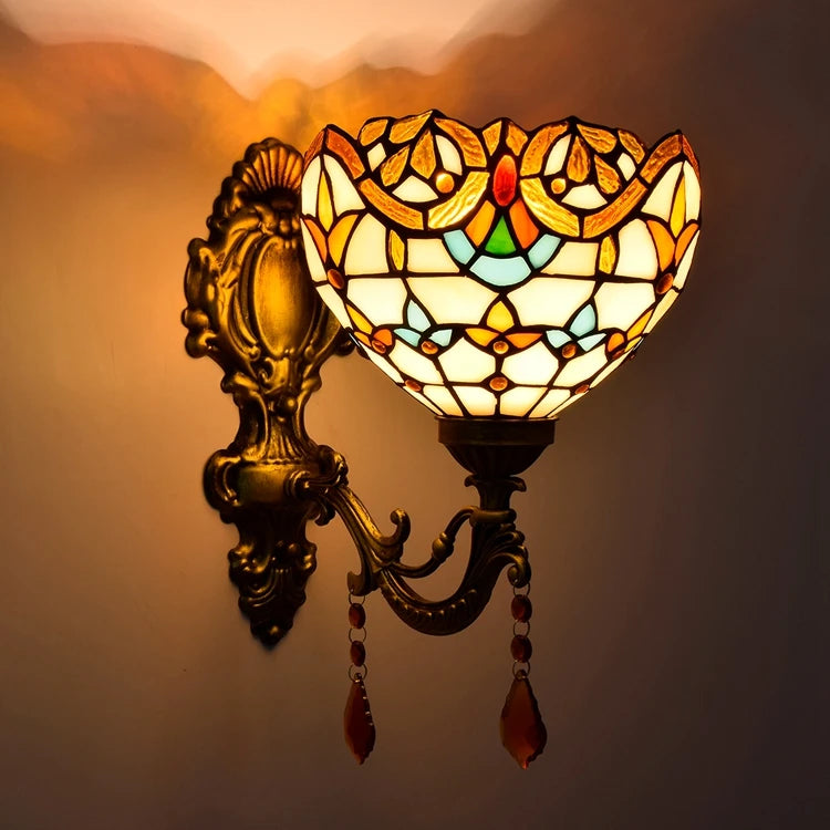 European Baroqu Creative Retro bar Corridor Crystal Wall Lamp Tiffany Stained Glass Restaurant Bedroom Bedside Mirror Lamps