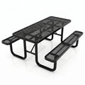 Outdoor Furniture Expanded Metal 4ft 6ft Rectangular Commercial Picnic Table With Bench Outside Patio Steel Camping Dining Table