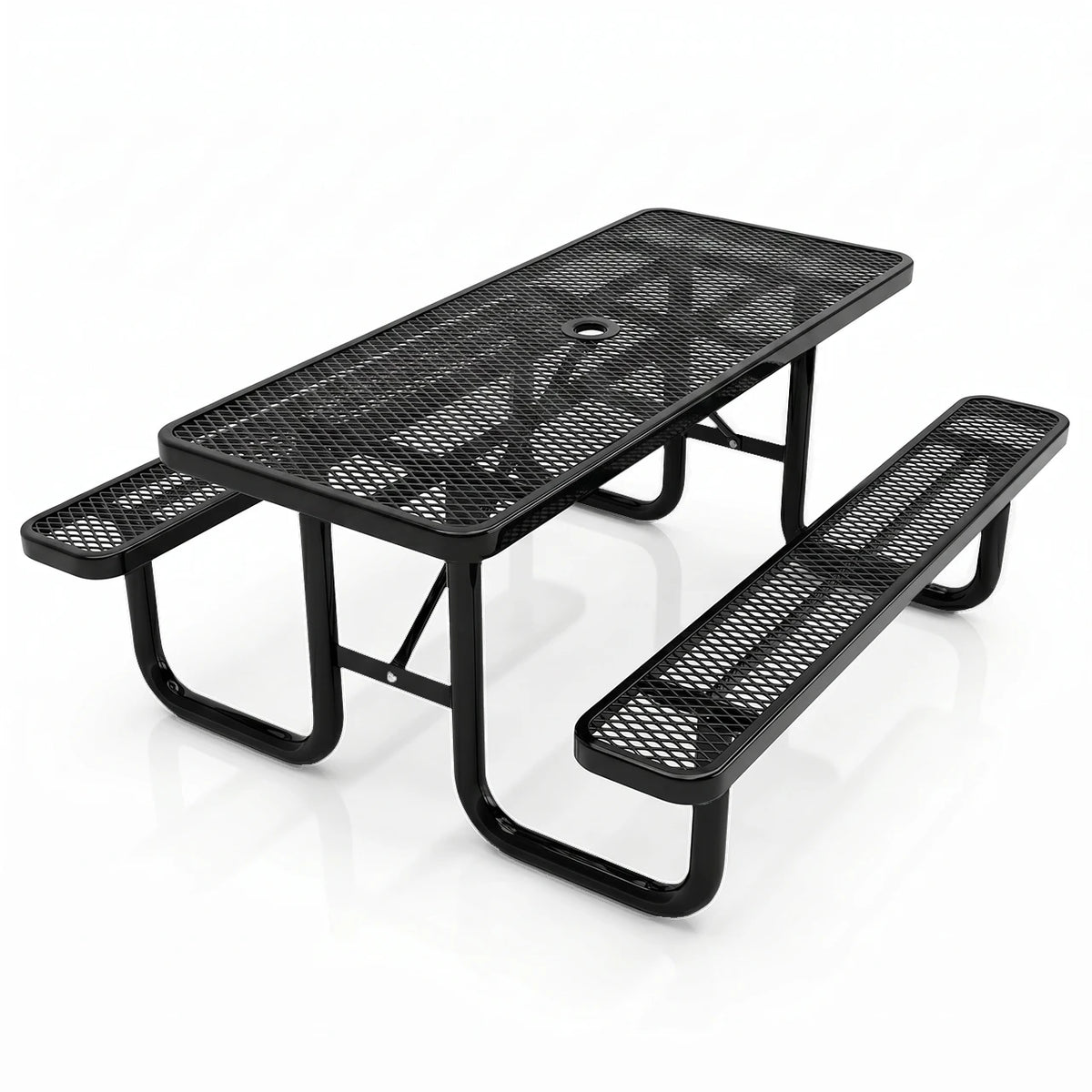 Outdoor Furniture Expanded Metal 4ft 6ft Rectangular Commercial Picnic Table With Bench Outside Patio Steel Camping Dining Table