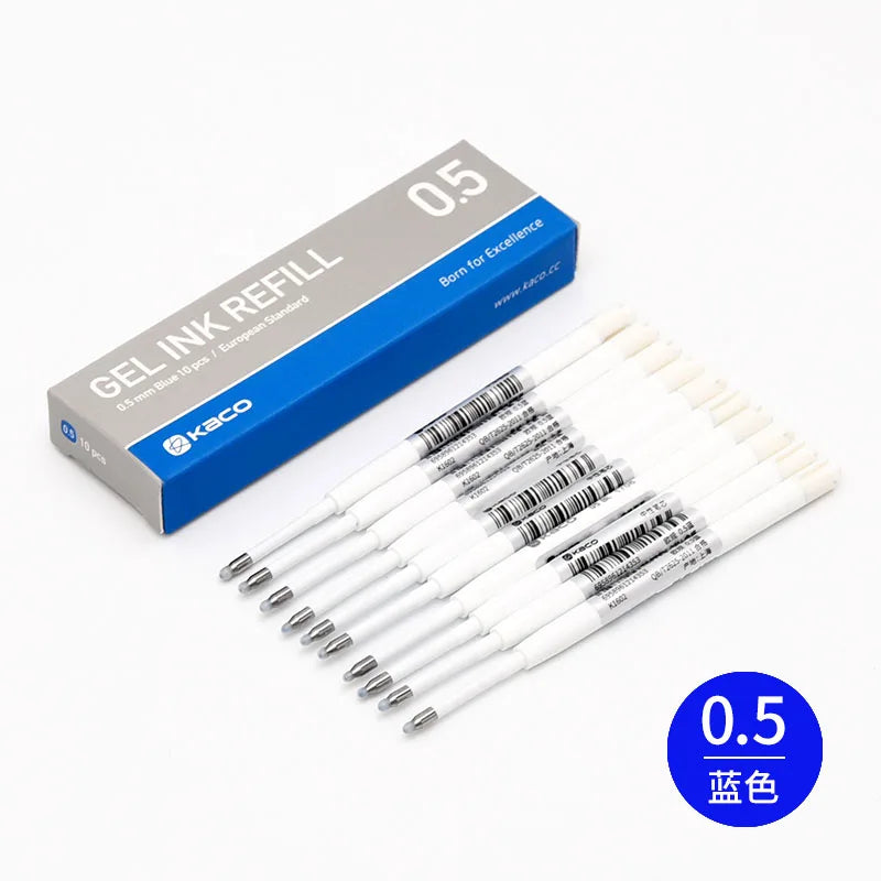 For Xiaomi Metal Sign pen Kaco 0.5MM EU Refill Blue/Black/Red/Navy Blue Ink European Standard Retractable Gel Pens 10Pcs/Pack