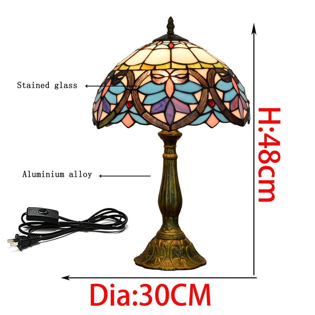 12 Inch European Modern Mediterranean Heart-shaped Table Lamp Tiffany Stained Glass Retro Baroque Bar Bedroom Bedside Lamp