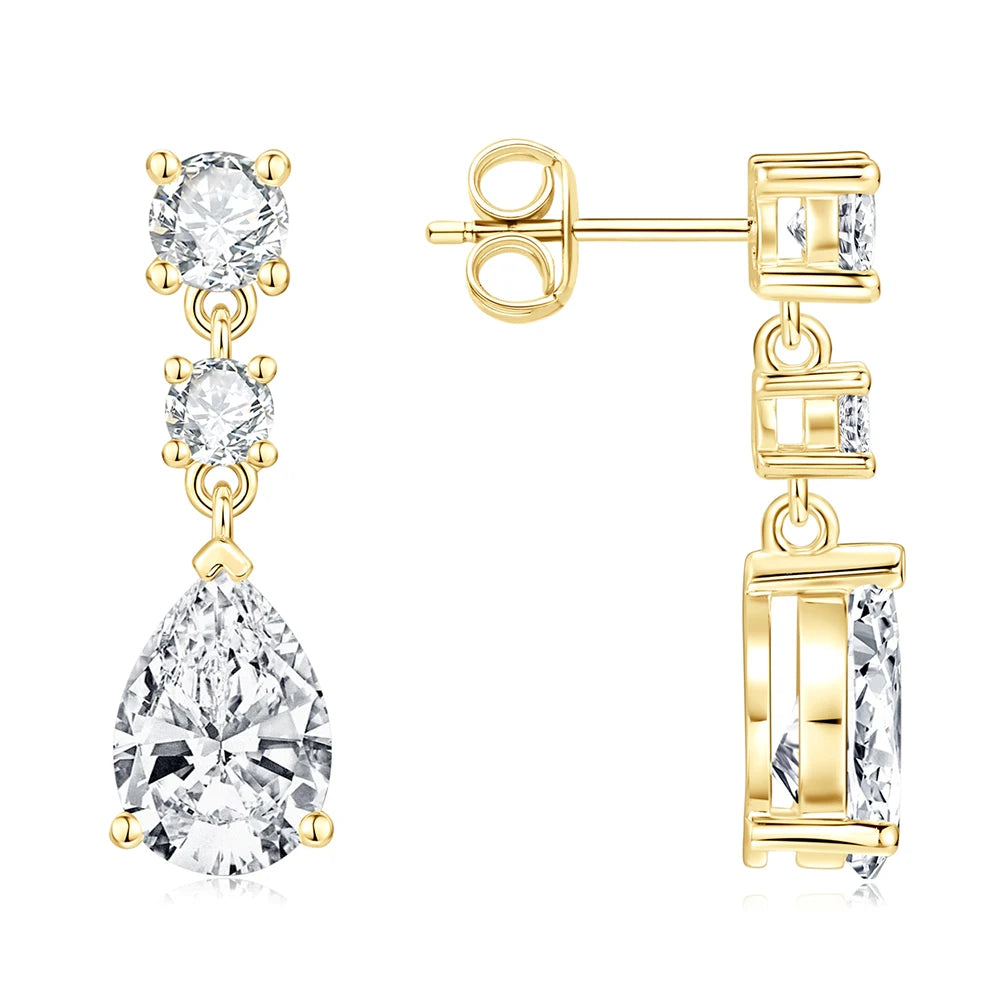 Wholesale Trendy Geometric 14K Gold Filled Symmetrical Round & Pear Piercing Zircon Waterdrop Fashion Drop Earrings for Women