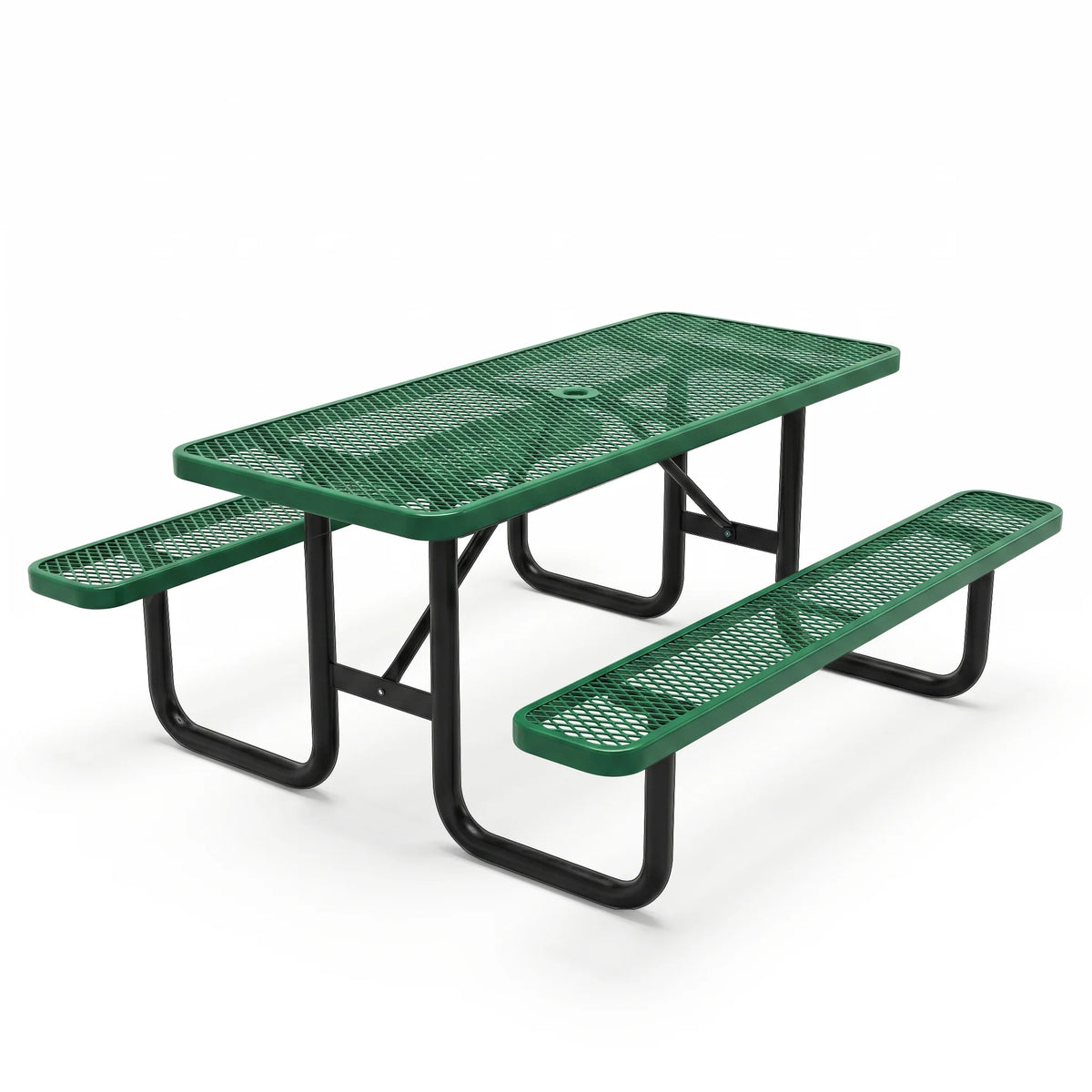 Outdoor Furniture Expanded Metal 4ft 6ft Rectangular Commercial Picnic Table With Bench Outside Patio Steel Camping Dining Table