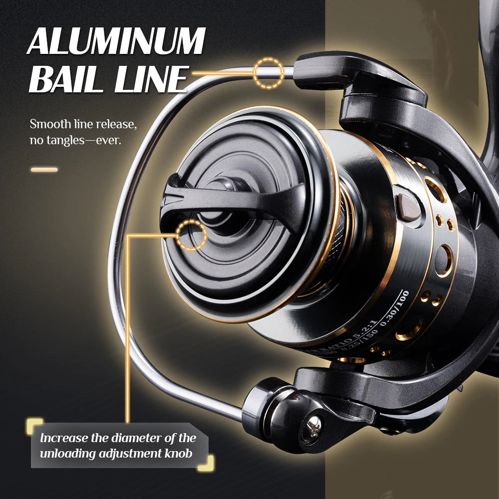 Rooblinos BK Left-handed Spinning Reel 1000-7000 Series, 5.2:1 Gear Ratio Suitable for Streams Lakes Rivers and Catching Carp