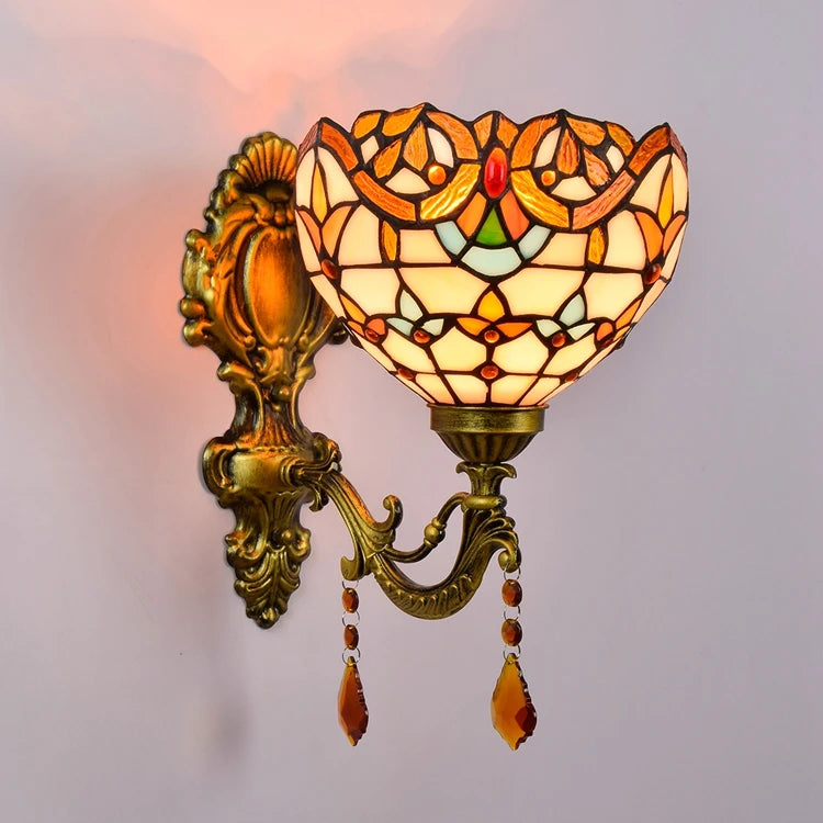 European Baroqu Creative Retro bar Corridor Crystal Wall Lamp Tiffany Stained Glass Restaurant Bedroom Bedside Mirror Lamps
