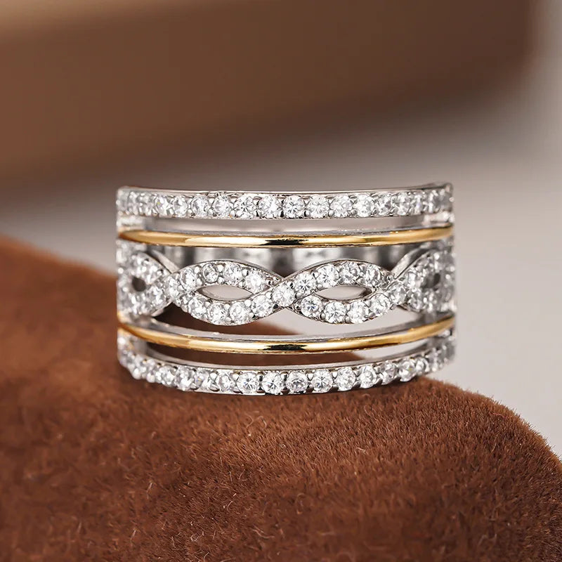 Infinity Cocktail Ring for Women Pave Set Wedding Band Fashion Jewelry