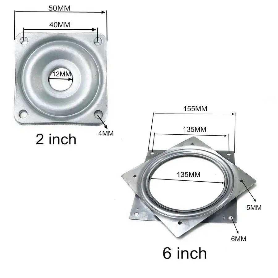 2/3/4/6 Inch Galvanized Square Swivel Plate 360 Degree Full Ball Bearing Lazy Susan Plate Storage Rack for Efficient Storage