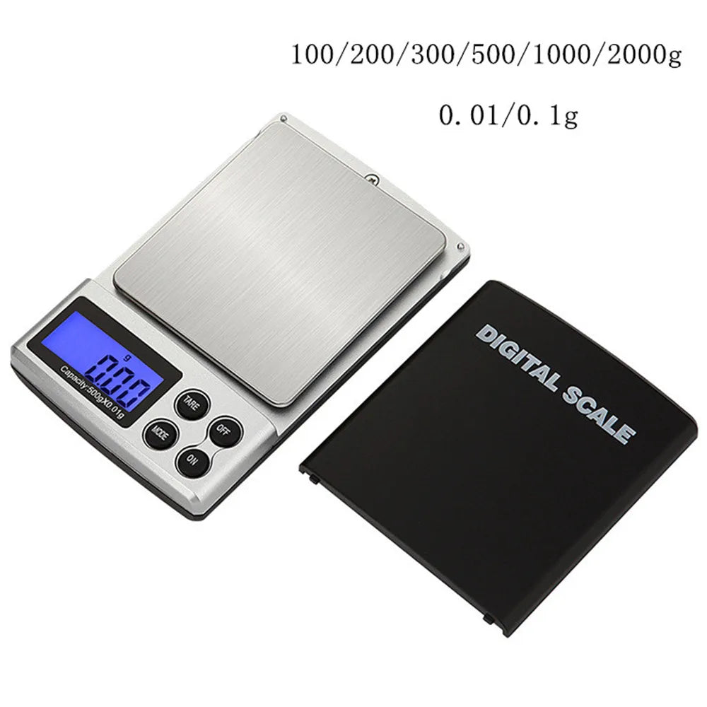 Mini Electronic Jewelry Scale Pocket 100/200/300/500/1000/2000g 0.01/0.1g Kitchen Scales Balance with BackLight