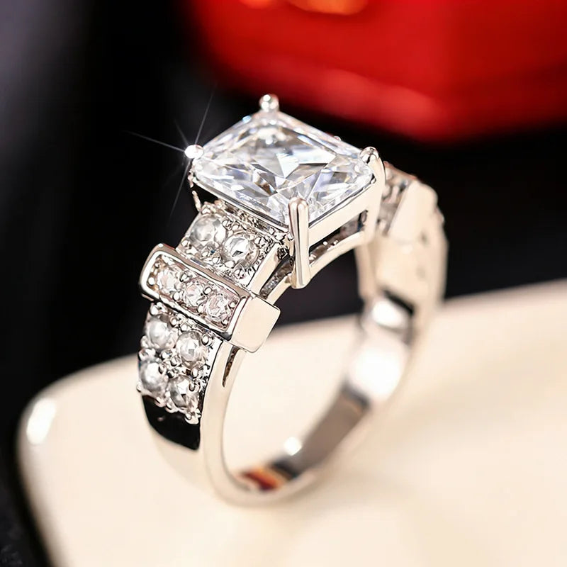 Geometric Sapphire Ring Women Prong Setting Emerald Cut Elegant Engagement Fashion Daily Wear Jewelry
