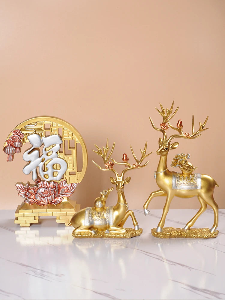 European American Creative Artistic Epoxy Resin Sculpture Lucky Deer Folk Art Collectible Souvenir Christmas Home Furnishing