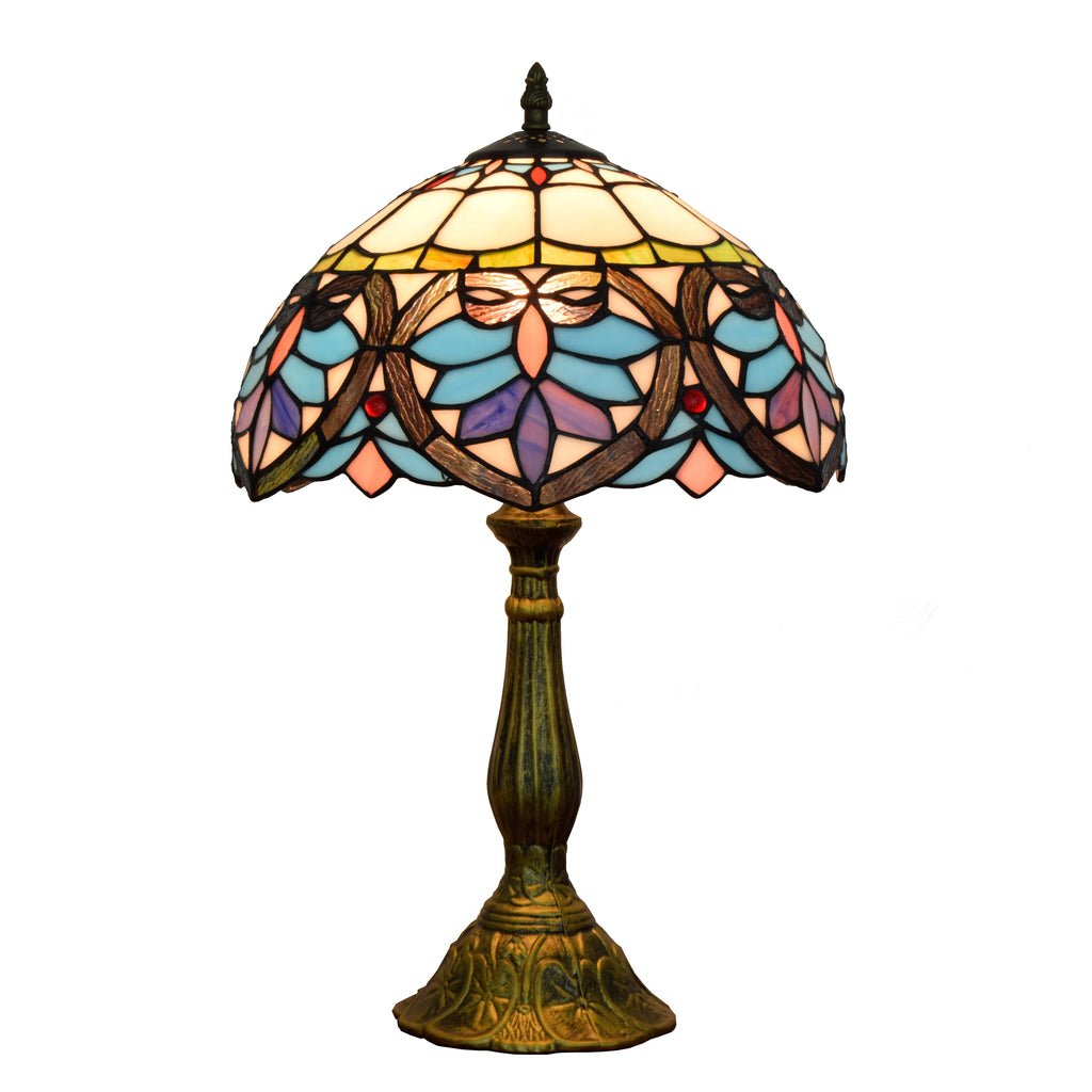 12 Inch European Modern Mediterranean Heart-shaped Table Lamp Tiffany Stained Glass Retro Baroque Bar Bedroom Bedside Lamp