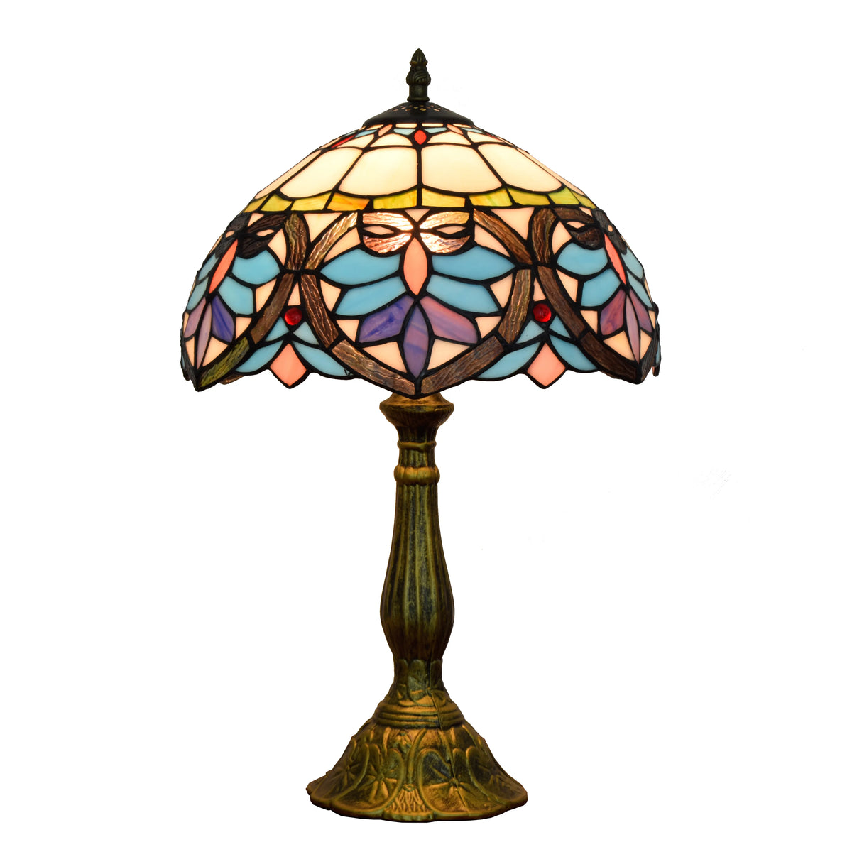 12 Inch European Modern Mediterranean Heart-shaped Table Lamp Tiffany Stained Glass Retro Baroque Bar Bedroom Bedside Lamp
