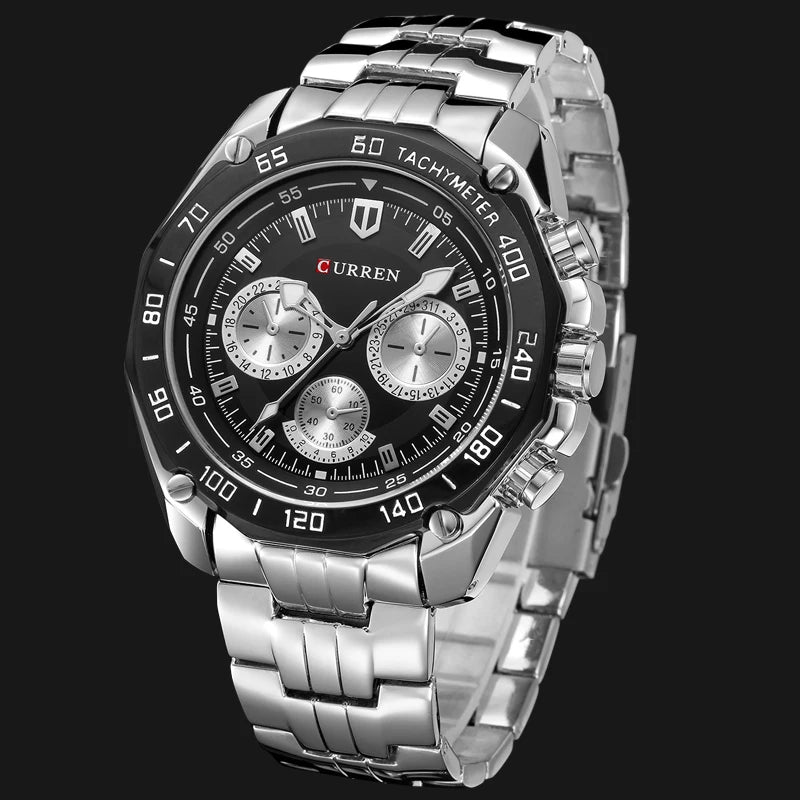 CURREN 8077  Popular  Male Quartz Watch Best Stainless Steel Band Luminous Chrono in Stock Leisure Watch Set