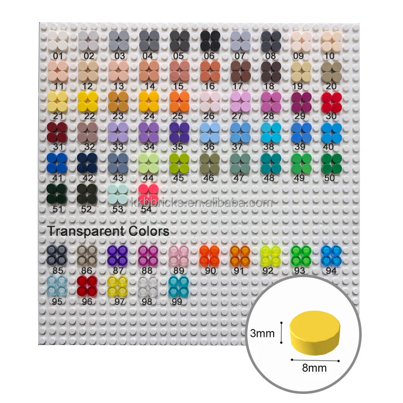 1kg Flat Tile 1x1 98138 Round Building Blocks Plastic MOC Bricks Parts Pixel Art DIY, Compatible DIY pixel Art Blocks