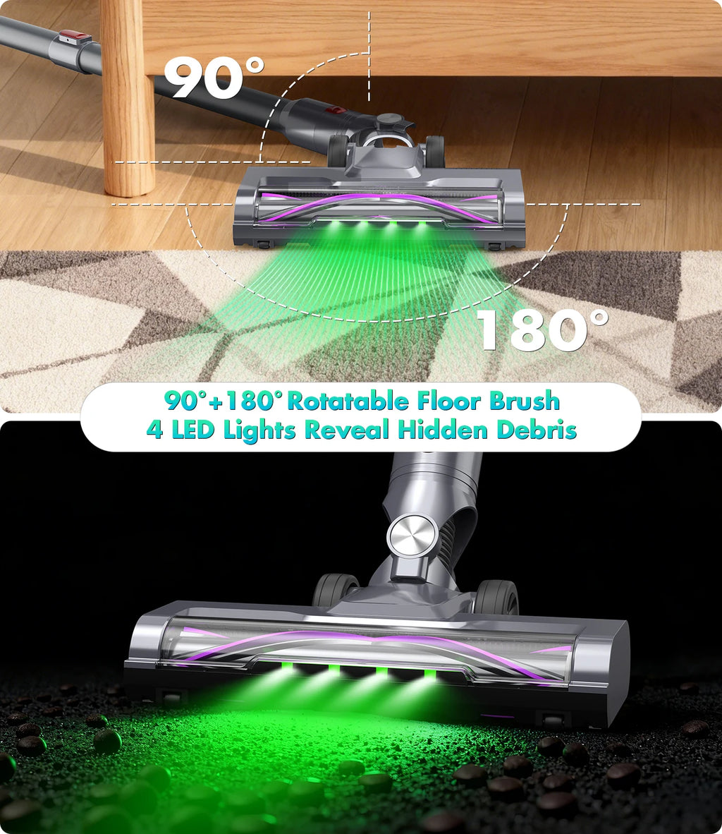 Powerful Upright Vacuum Cleaner Dethacble Battery Powered Stick Multifunctional Cyclone Cleaner for Home & Car Hotel Floor Care