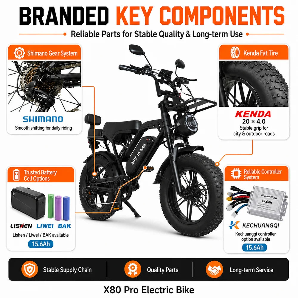 VOMO X80 PRO Electric Bicycle Steel Frame  Hydraulic Disc Brakes 7-Speed Pedal-Assist 15AH Brushless Lithium City E-Bike