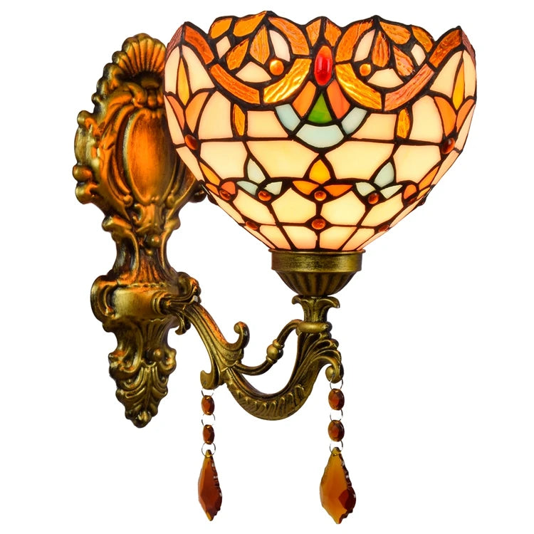 European Baroqu Creative Retro bar Corridor Crystal Wall Lamp Tiffany Stained Glass Restaurant Bedroom Bedside Mirror Lamps