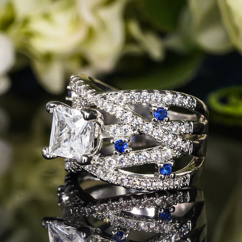 A031 Princess Cut Diamond Ring Stone Classic Engagement Women's Jewelry