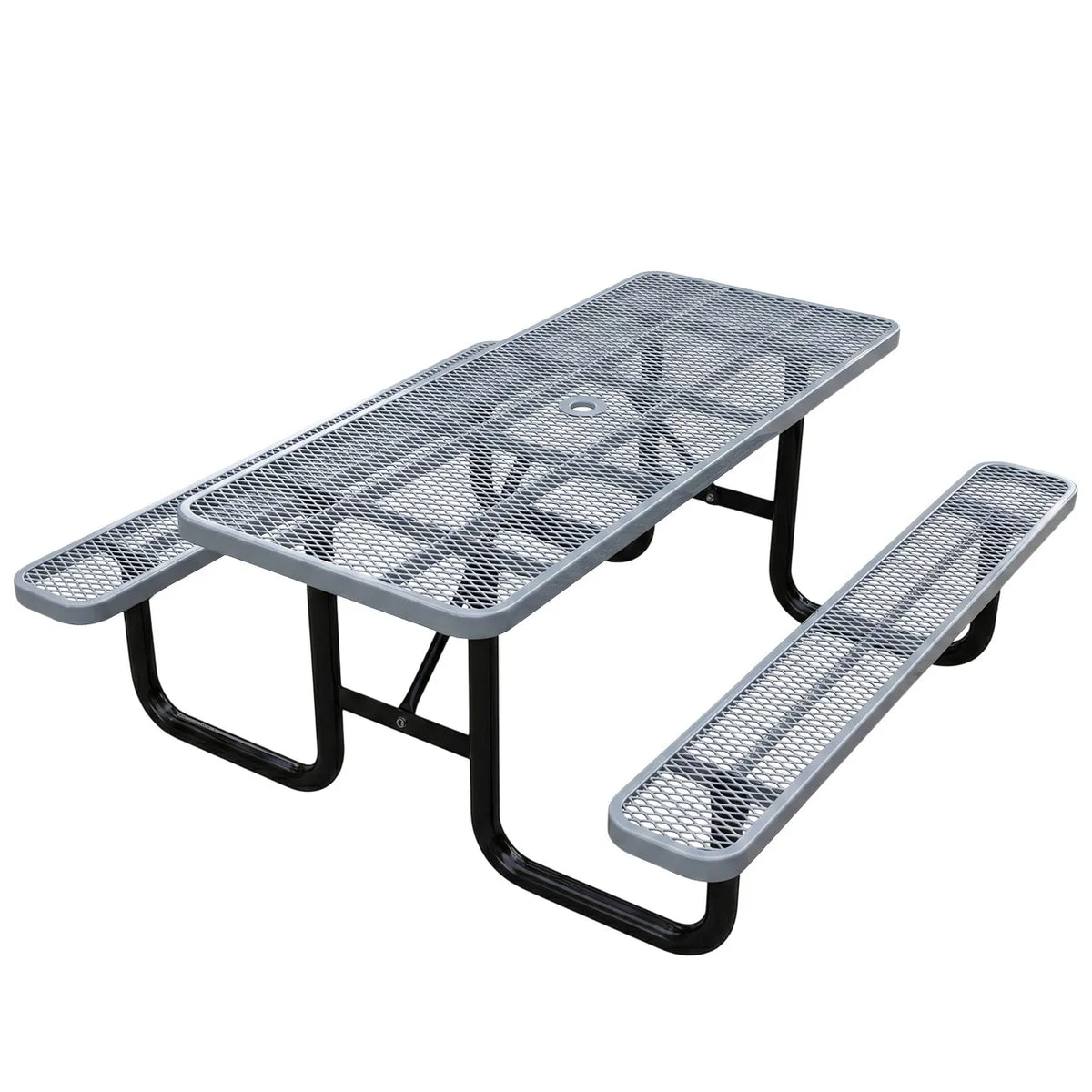 Outdoor Furniture Expanded Metal 4ft 6ft Rectangular Commercial Picnic Table With Bench Outside Patio Steel Camping Dining Table
