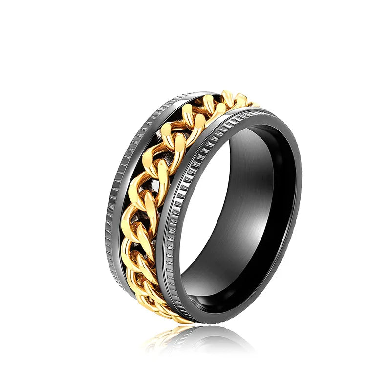 Stainless Steel Chain Rings for Men Gold Plated No Stone Fashion Jewelry Gift Size 8 DJ061