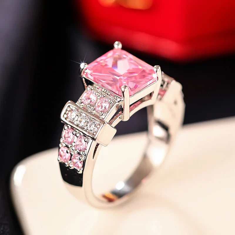 Geometric Sapphire Ring Women Prong Setting Emerald Cut Elegant Engagement Fashion Daily Wear Jewelry