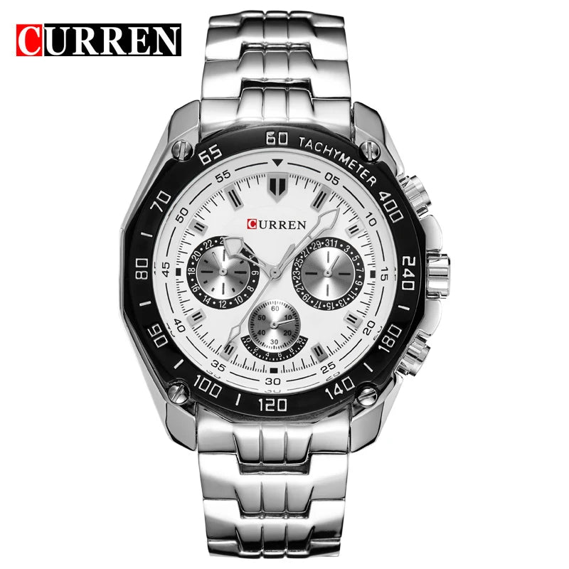 CURREN 8077  Popular  Male Quartz Watch Best Stainless Steel Band Luminous Chrono in Stock Leisure Watch Set