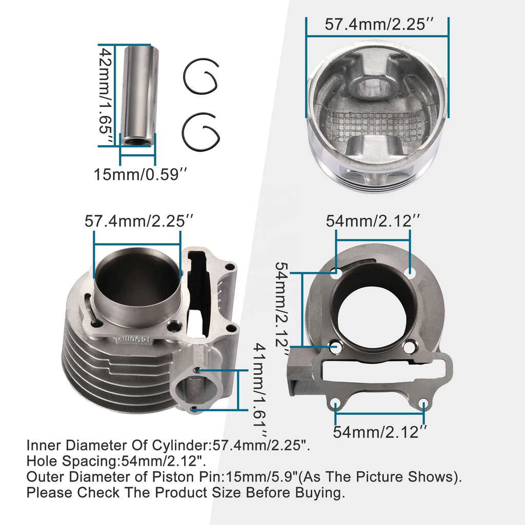 GOOFIT Cylinder Liner57.4mm Complete Kit 157QMJ 152QMI Engine With Gasket Spark Plug Replacement for 4 Stroke GY6 150cc ATV Tao