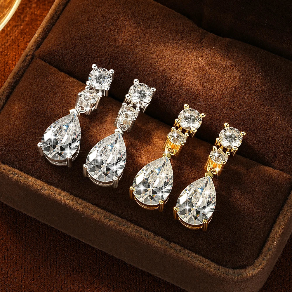 Wholesale Trendy Geometric 14K Gold Filled Symmetrical Round & Pear Piercing Zircon Waterdrop Fashion Drop Earrings for Women