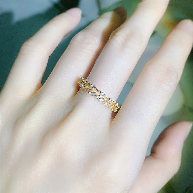 Minimalist Index Finger Ring for Women, Gold Plated Copper Cubic Zirconia Band with Delicate Style