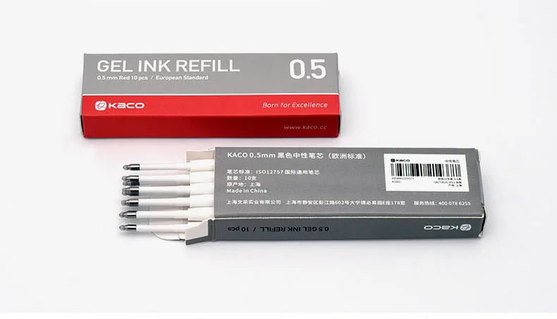 For Xiaomi Metal Sign pen Kaco 0.5MM EU Refill Blue/Black/Red/Navy Blue Ink European Standard Retractable Gel Pens 10Pcs/Pack
