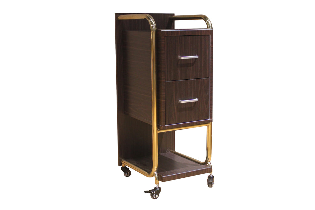 Modern Stainless Steel Adjustable 2-Tier 4-Wheel Salon Hair Color Trolley with White and Pink Glam Design