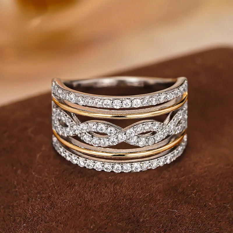 Infinity Cocktail Ring for Women Pave Set Wedding Band Fashion Jewelry